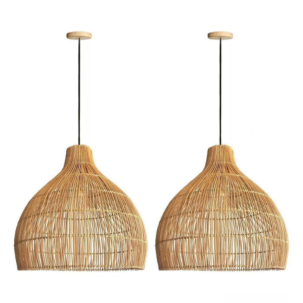 2 Pendente Rattan Fibra Natural Rustico Sala Nat35