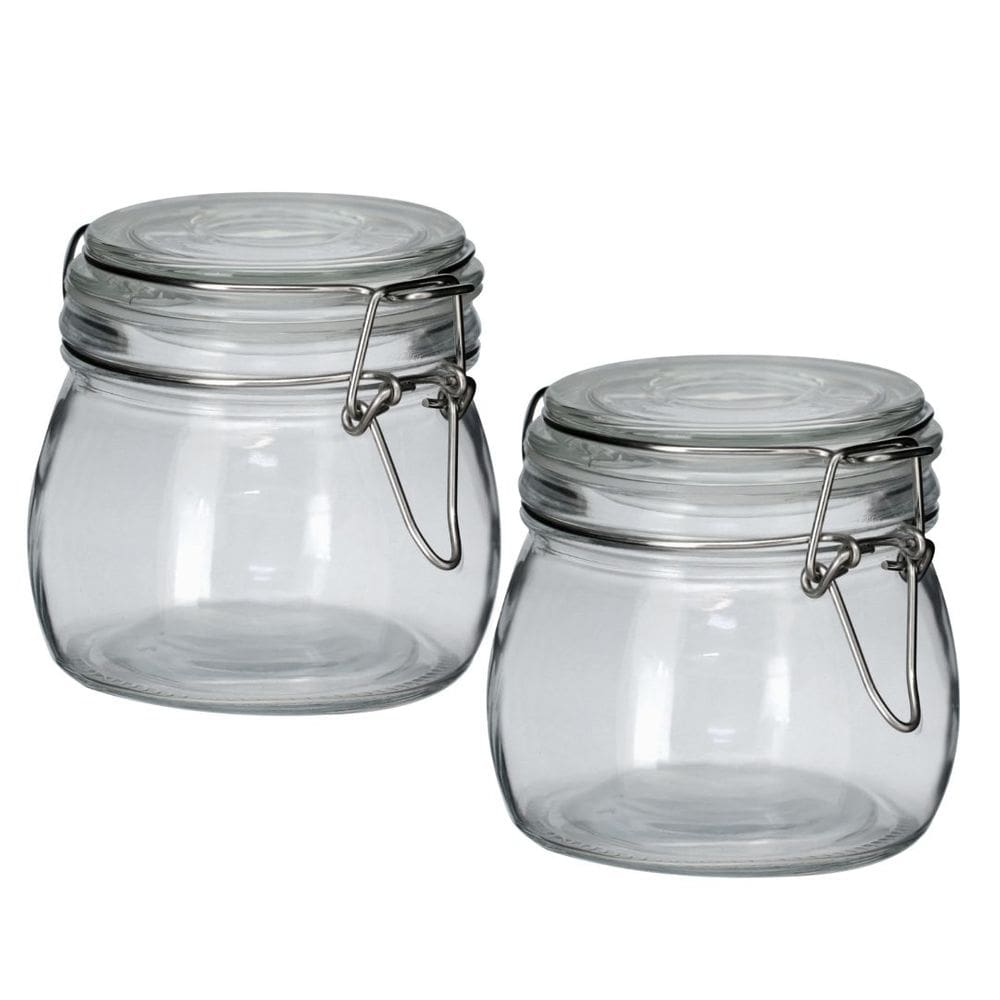 Jogo 2 Potes Hermético Vidro Redondo Trava Metal Plus 500ml - Tuut