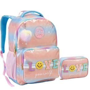 Kit Mochila e Estojo Escolar Juvenil Patches Feminina