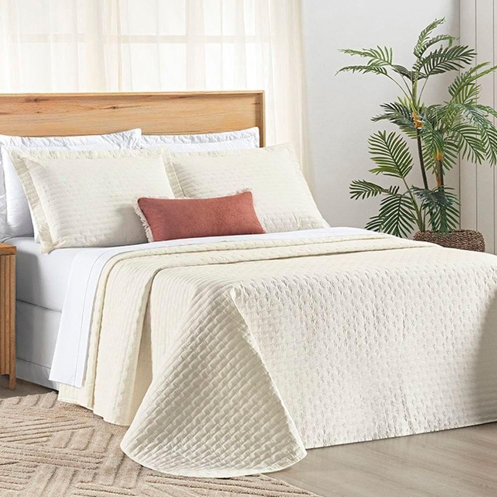 Cobre Leito King Verity 200 Fios Bordado 3 Peças Palha