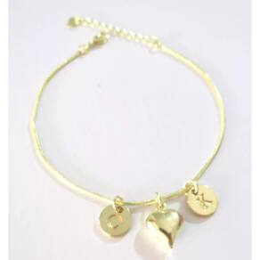 Pulseira Inicial Casal Love Amor Folheado A Ouro