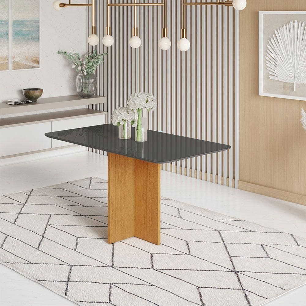 Mesa Robusta Candian 160x80 Vidro Canto Copo Jcm Movelaria Cinamomo Com Grafite