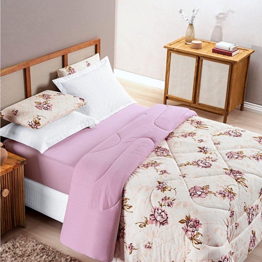 Edredom King Dupla Face Malha Penteada 100% Algodão 1 Peça Rosê