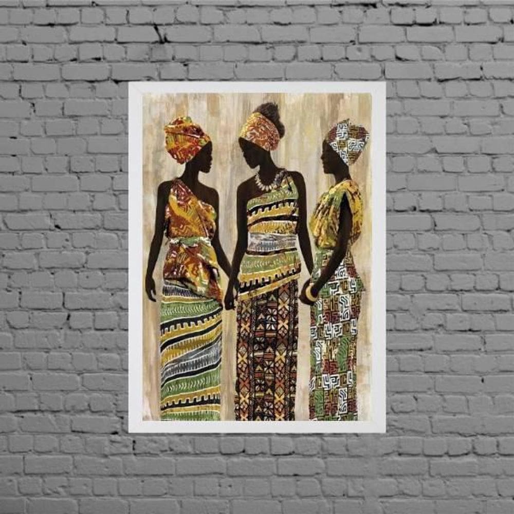 Quadro Decorativo Mulheres Africanas 24X18Cm Moldura Branca