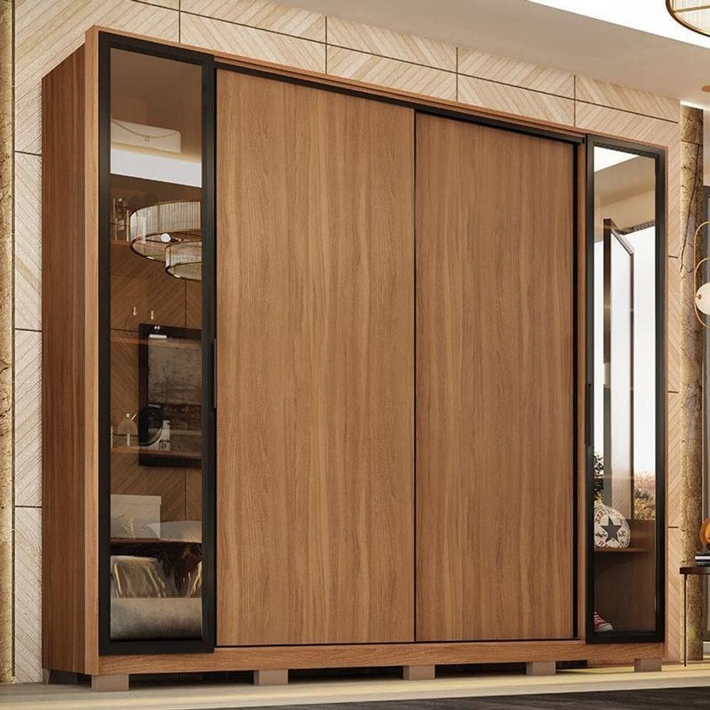 Guarda Roupa Casal Laredo 4 Portas  Amêndola Touch Com Vidro Reflecta E Pés - Demartêz