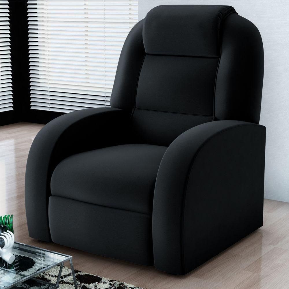 Poltrona Para Sala Reclinável Larry Veludo Preto