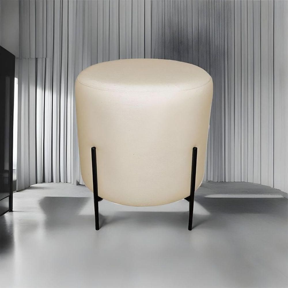 Puff Decorativo Redondo Para Sala Pés De Ferro Miami Bege Base Pés Preto