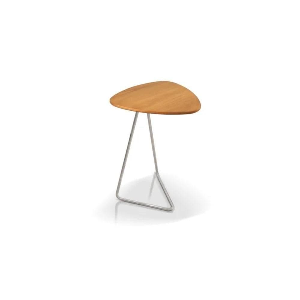 Mesa De Apoio Para Sofá Folha Castanho Base Em Metal Cromado 68 Cm