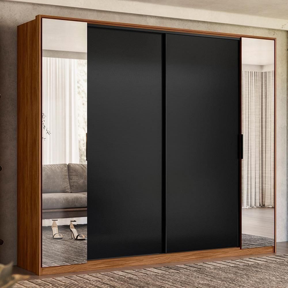 Guarda Roupa Casal Laredo 4 Portas Nogueira/preto Tx Com Espelho - Demartêz