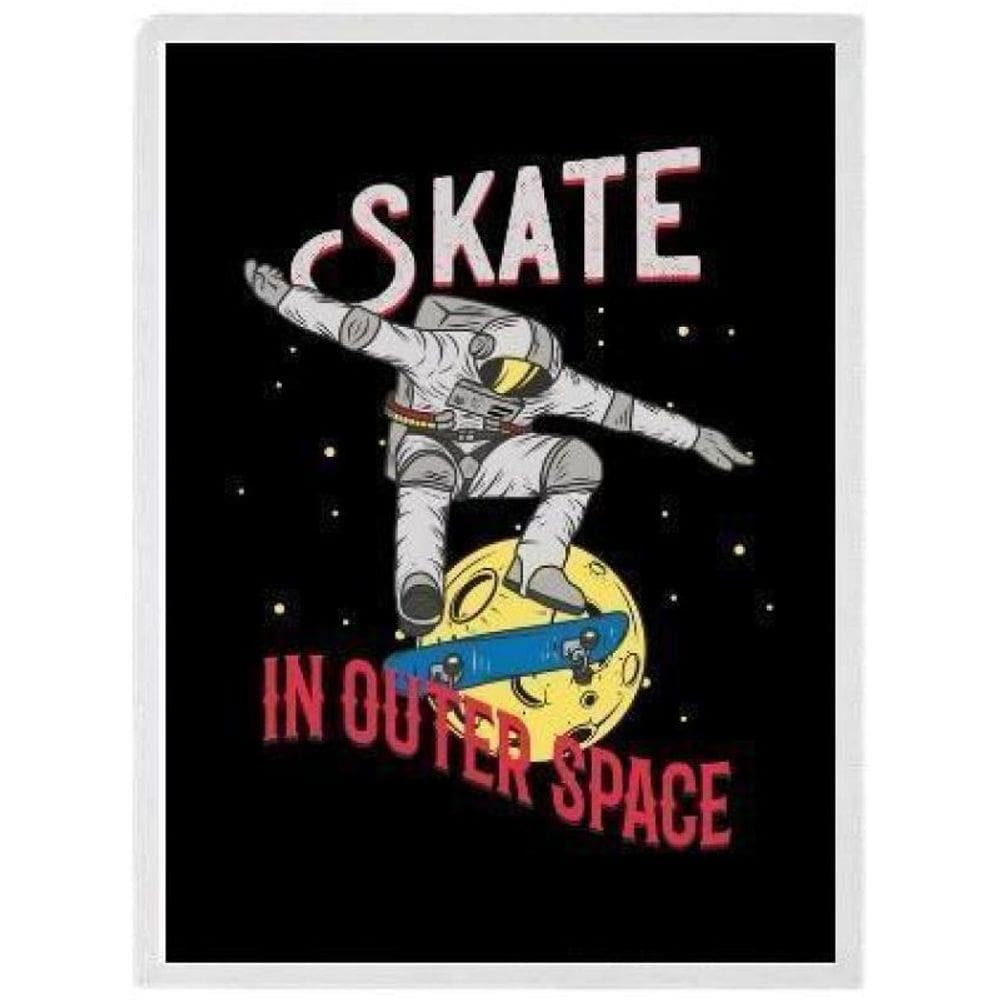 Quadro Decorativo Astronauta Skate 24X18Cm - Madeira Branca