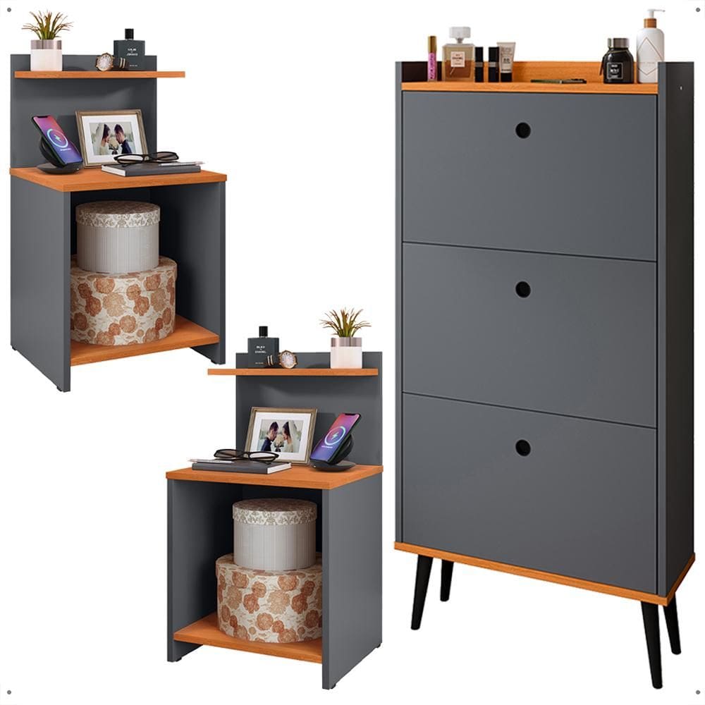 Kit Quarto 2 Mesas Cabeceira Nicho Prateleira Sapateira Vertical Organizadora 18 Pares Calçados - Lojas RPM