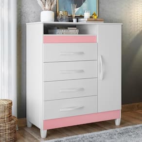 Cômoda Reyna 4 Gavetas Rosa - Organize com Estilo