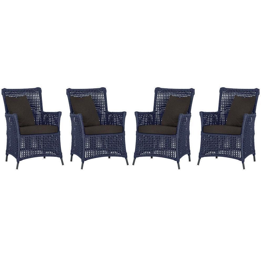 4 Poltronas Igapó Alumínio Pintura Preta Corda Náutica E9 Azul