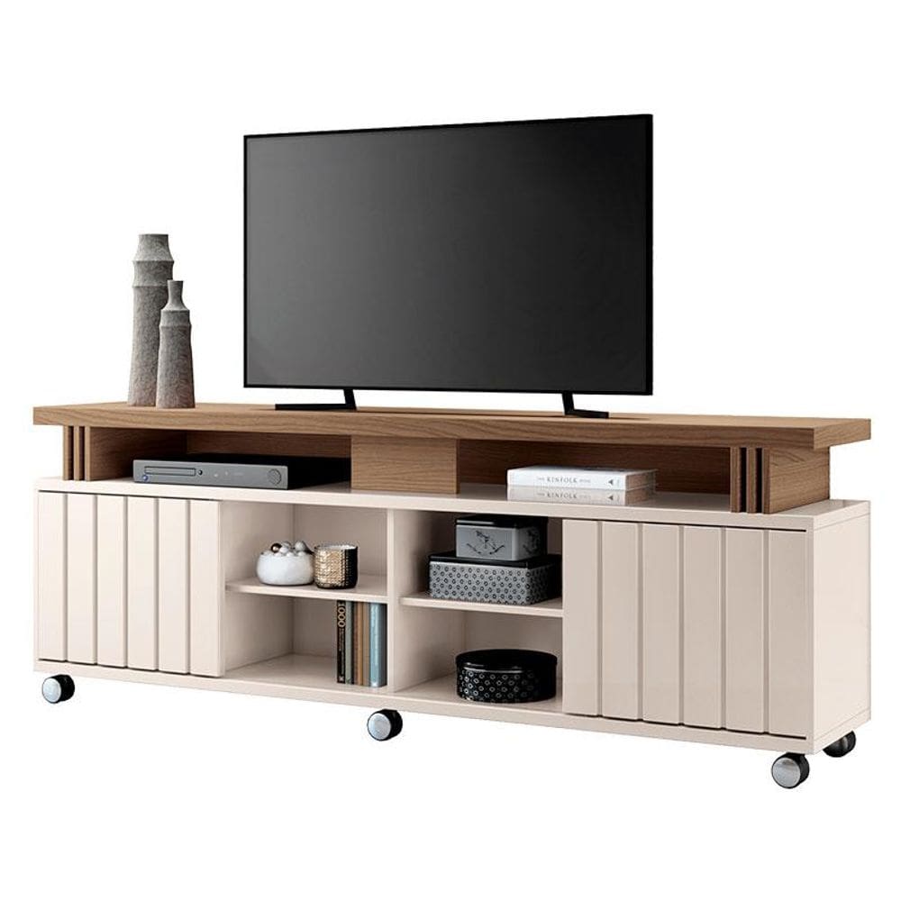 Rack bancada para Sala Rivera 1.8 Off White Castanho – HB Móveis