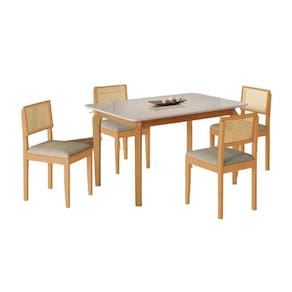 Conjunto Mesa De Jantar Produto Off White 1,20m Com 4 Cadeiras Jade 03 Linho Cinza