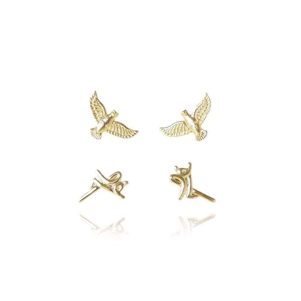 Brinco Duo Com Brincos Religiosos Folheado Em Ouro 18k