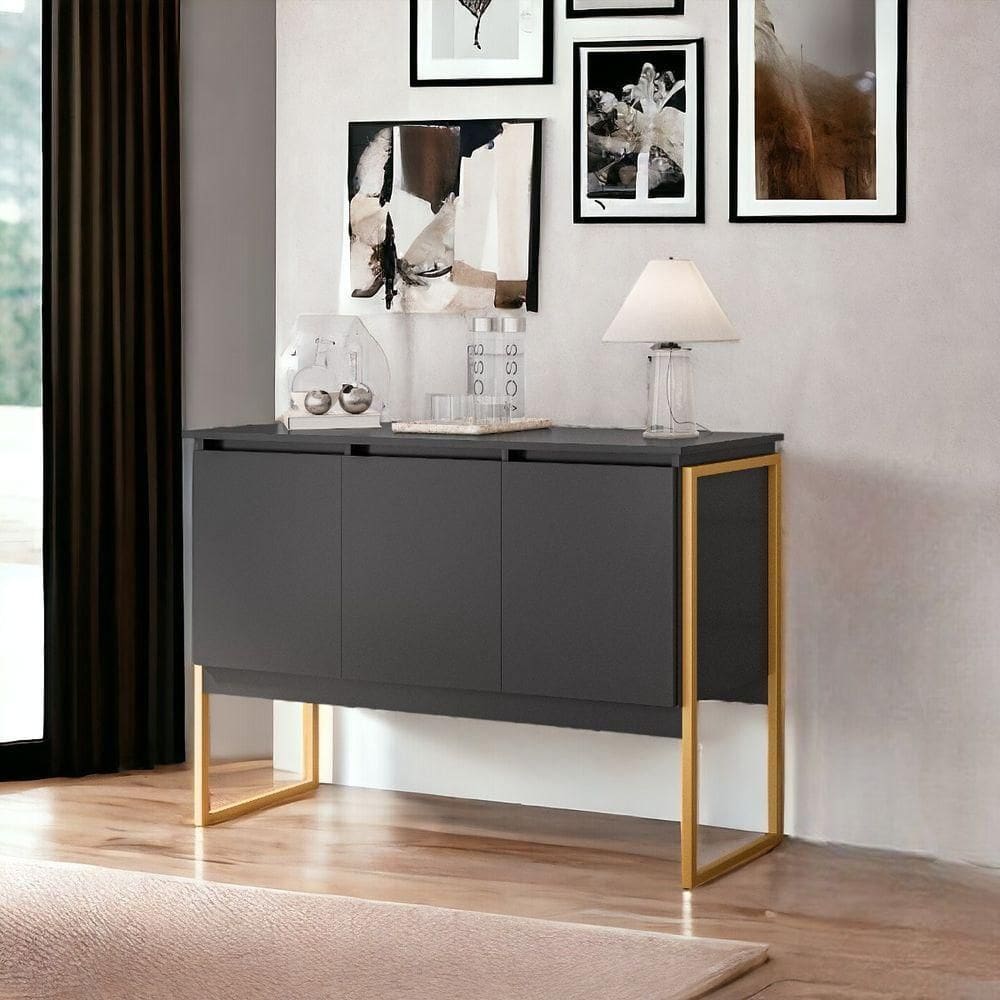 Buffet 3 Portas Industrial Italia - Preto Dourado Preto Dourado
