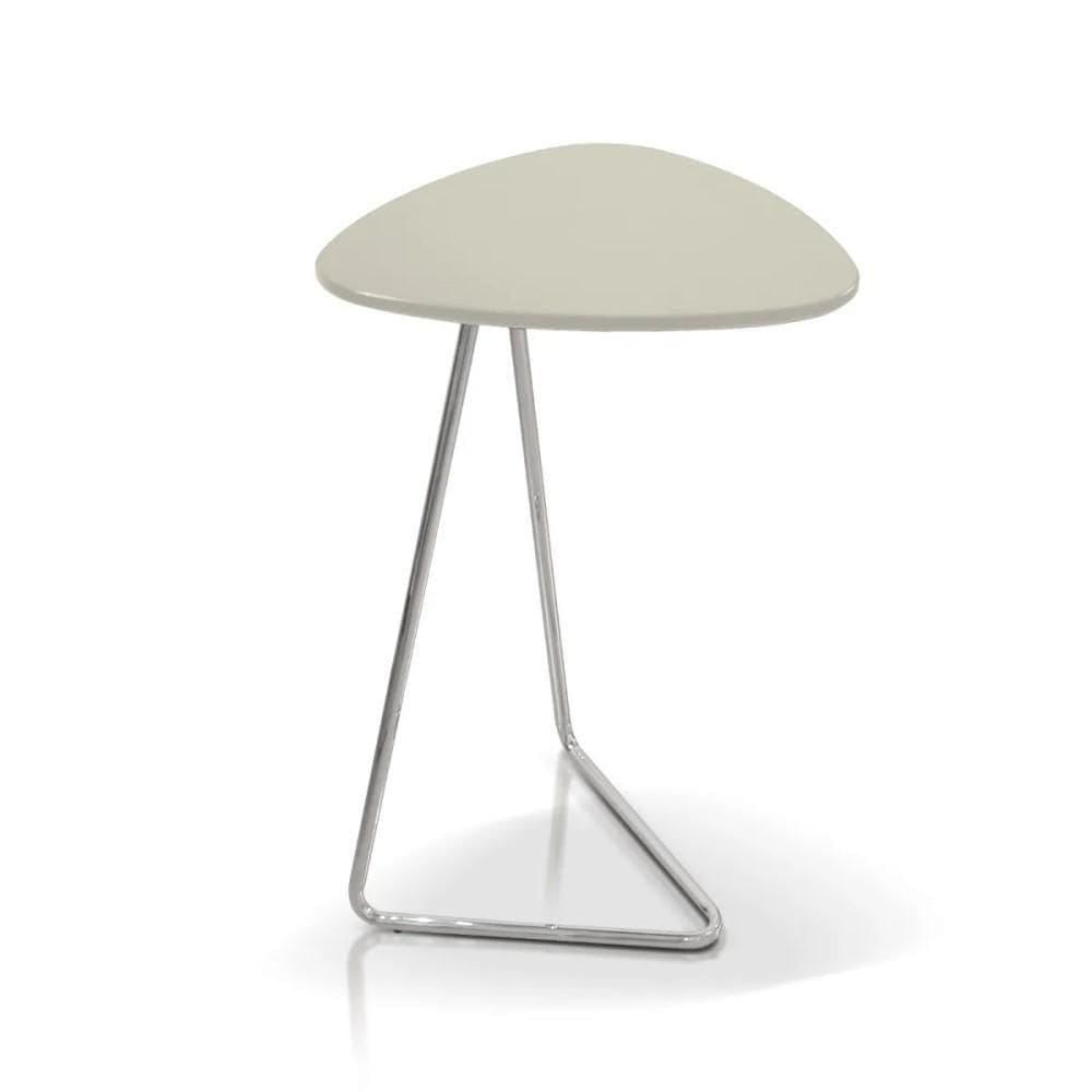 Mesa De Apoio Para Sofá Folha Off White Base Em Metal Cromado 68 Cm