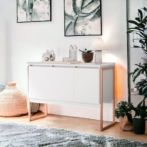 Buffet Estilo Industrial 3 Portas Europa - Branco Cobre Branco Cobre