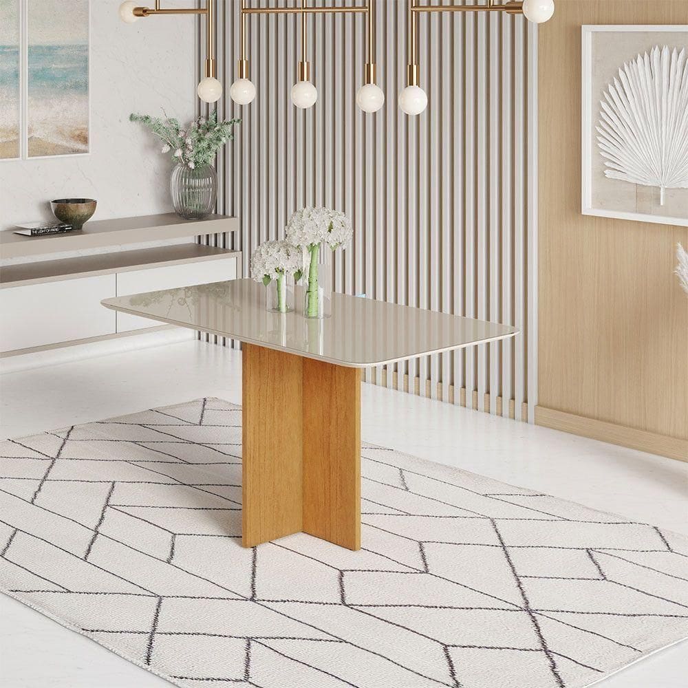 Mesa Robusta Candian 160x80 Vidro Canto Copo Jcm Movelaria Cinamomo Com Off White