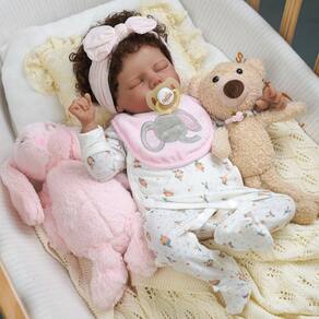 Boneca Reborn BABESIDE Black Girl 43 cm com roupas e brinquedos