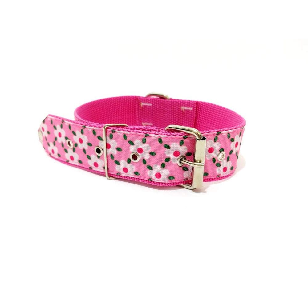Coleira para cachorro xadrez em nylon rosa tamanho nº. 8