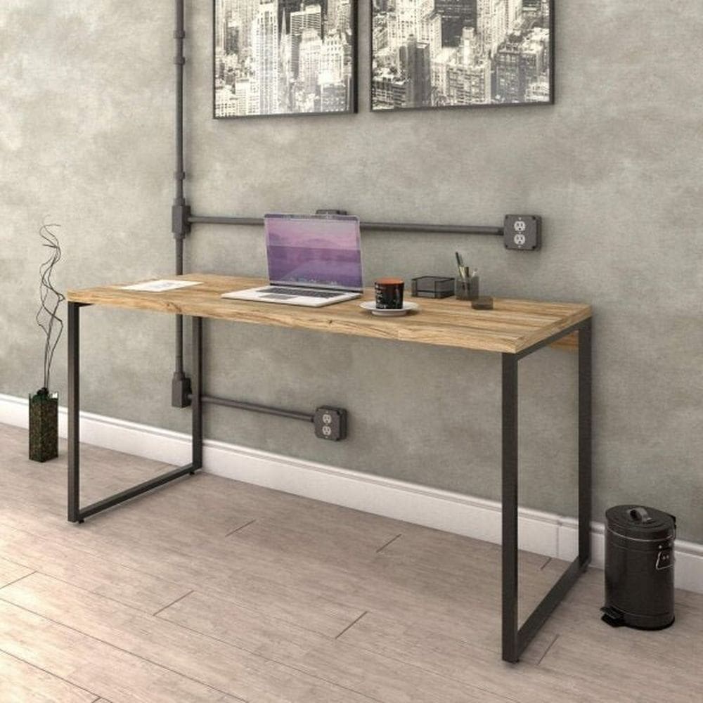 Mesa para Escritório Diretor Estilo Industrial 1,50M Kuadra Carvalho