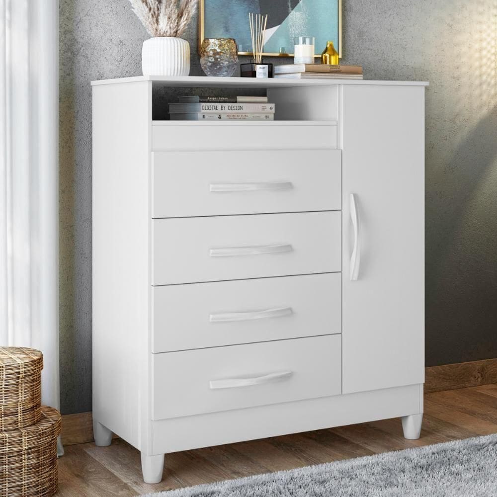 Cômoda Reyna 4 Gavetas Branco - Organize Seu Quarto com Estilo