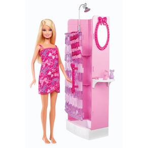 Conjunto de brinquedos Barbie Glam Shower com boneca e acessórios