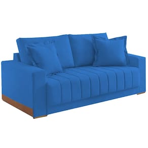 Sofá Vicam Buzios com Almofadas Soltas 3 Lugares Tecido Linho 200cm Vicam Cor Azul