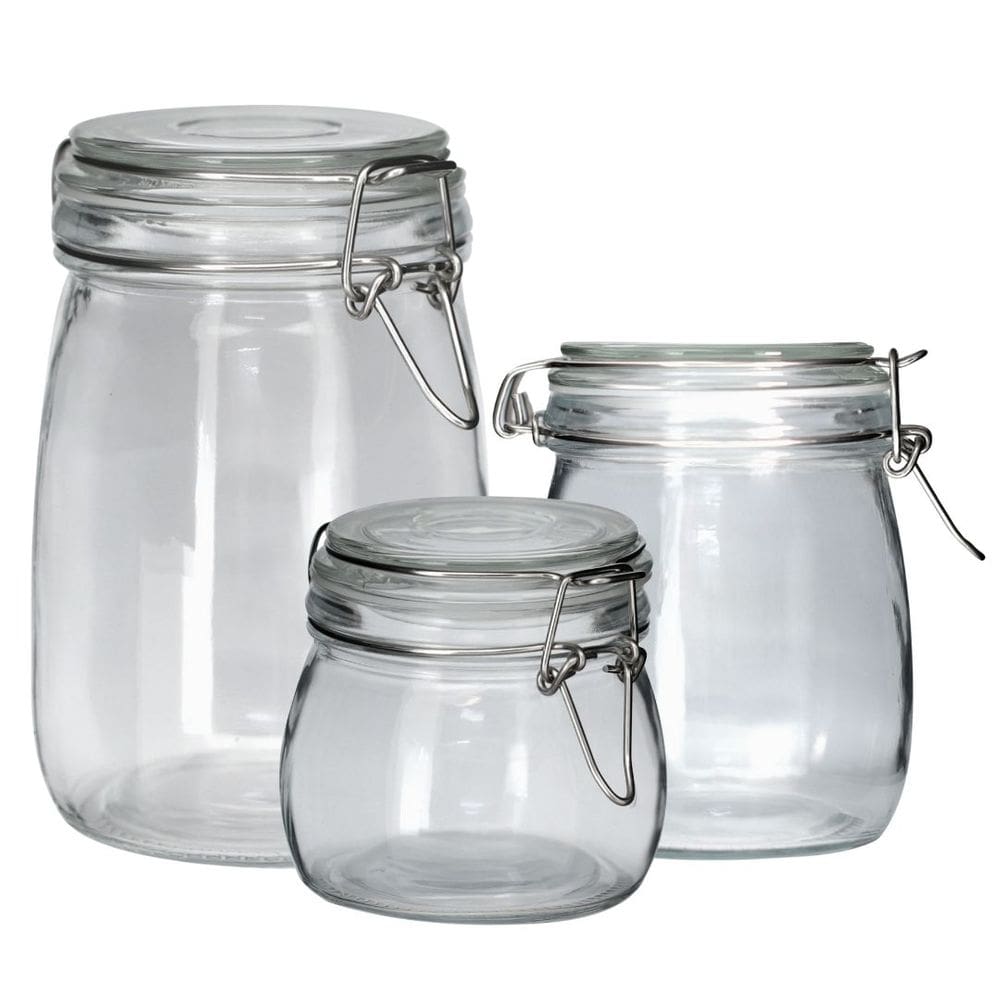 Jogo 3 Potes Vidro Vedação Hermética Silicone e Trava 500ml, 830ml e 1 Litro - Tuut