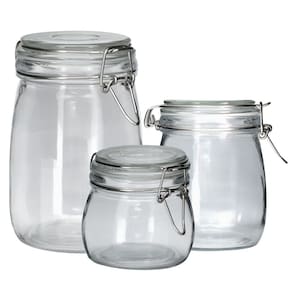 Jogo 3 Potes Vidro Vedação Hermética Silicone e Trava 500ml, 830ml e 1 Litro - Tuut