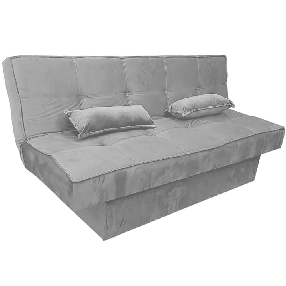Sofá Cama Zurich em Veludo com Baú 2 Lugares 182cm Luxury Cor Cinza