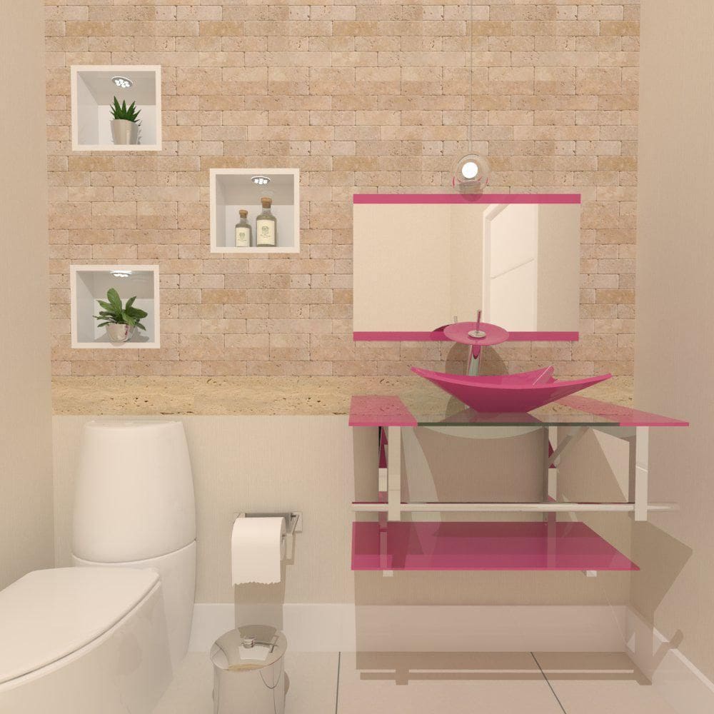 Gabinete De Vidro 70Cm Iq Inox Cuba Retangular - Rosa