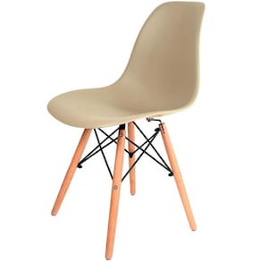 Cadeira Charles 1102 em Polipropileno e Base Madeira OR Design Cor Bege
