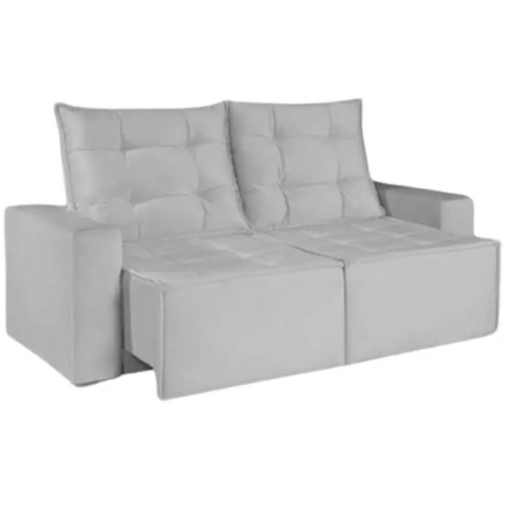 Sofá Macaé 3 Lugares Retrátil e Reclinável Tecido Suede 190cm União Cor Prata