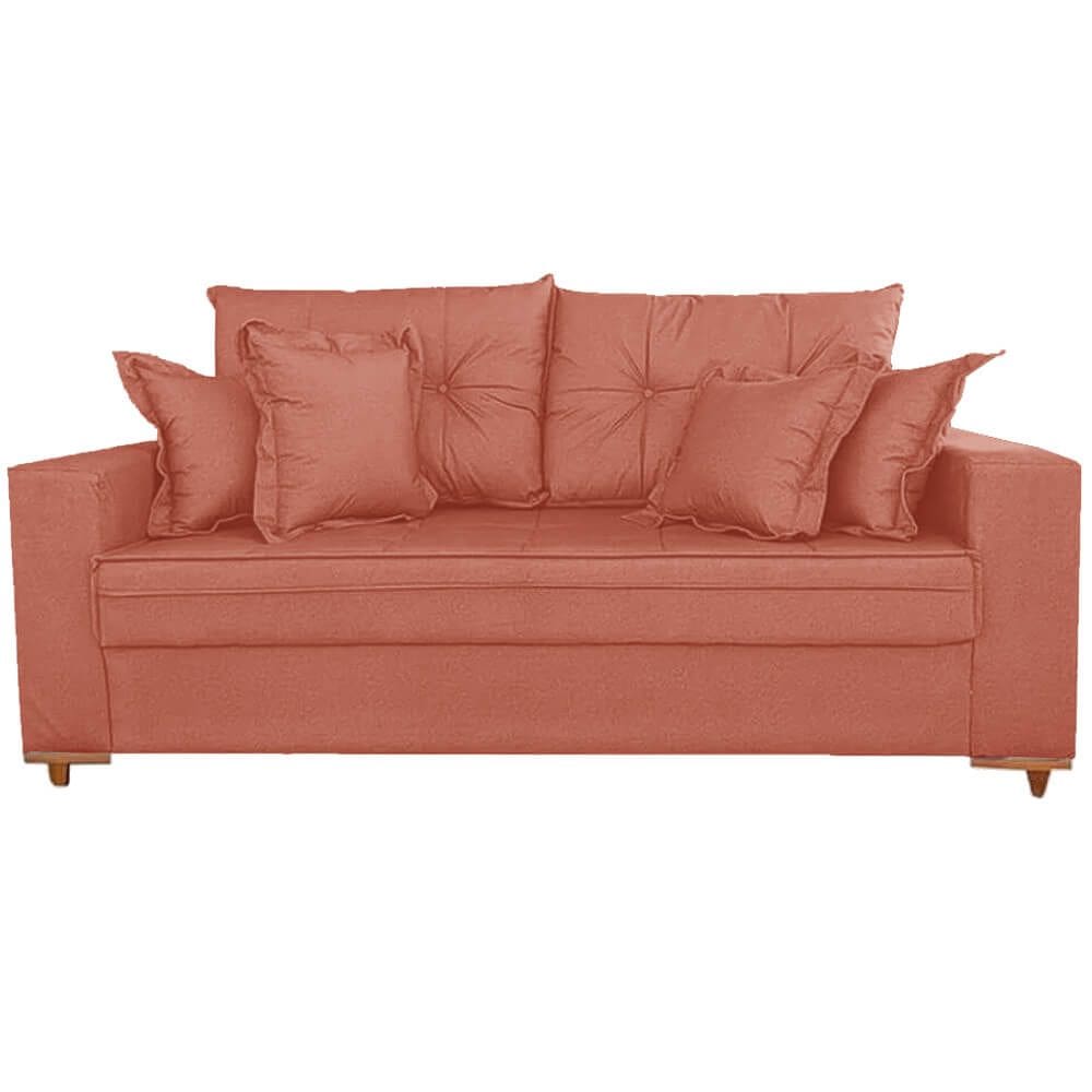 Sofá Vicam 05 com Almofadas Soltas 3 Lugares Tecido Linho 200cm Vicam Cor Cobre