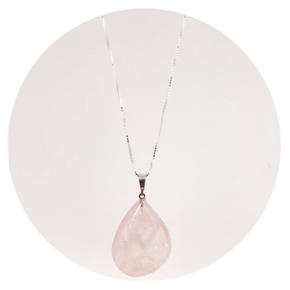 Colar 60Cm Prata 925 Quartzo Rosa Gotas Natural P. Vecchio
