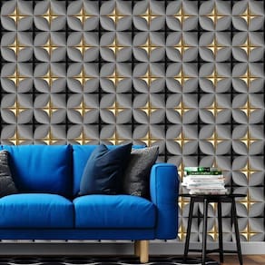 Papel Parede 3D Preto Cinza Dourado Geometrico Autocolante