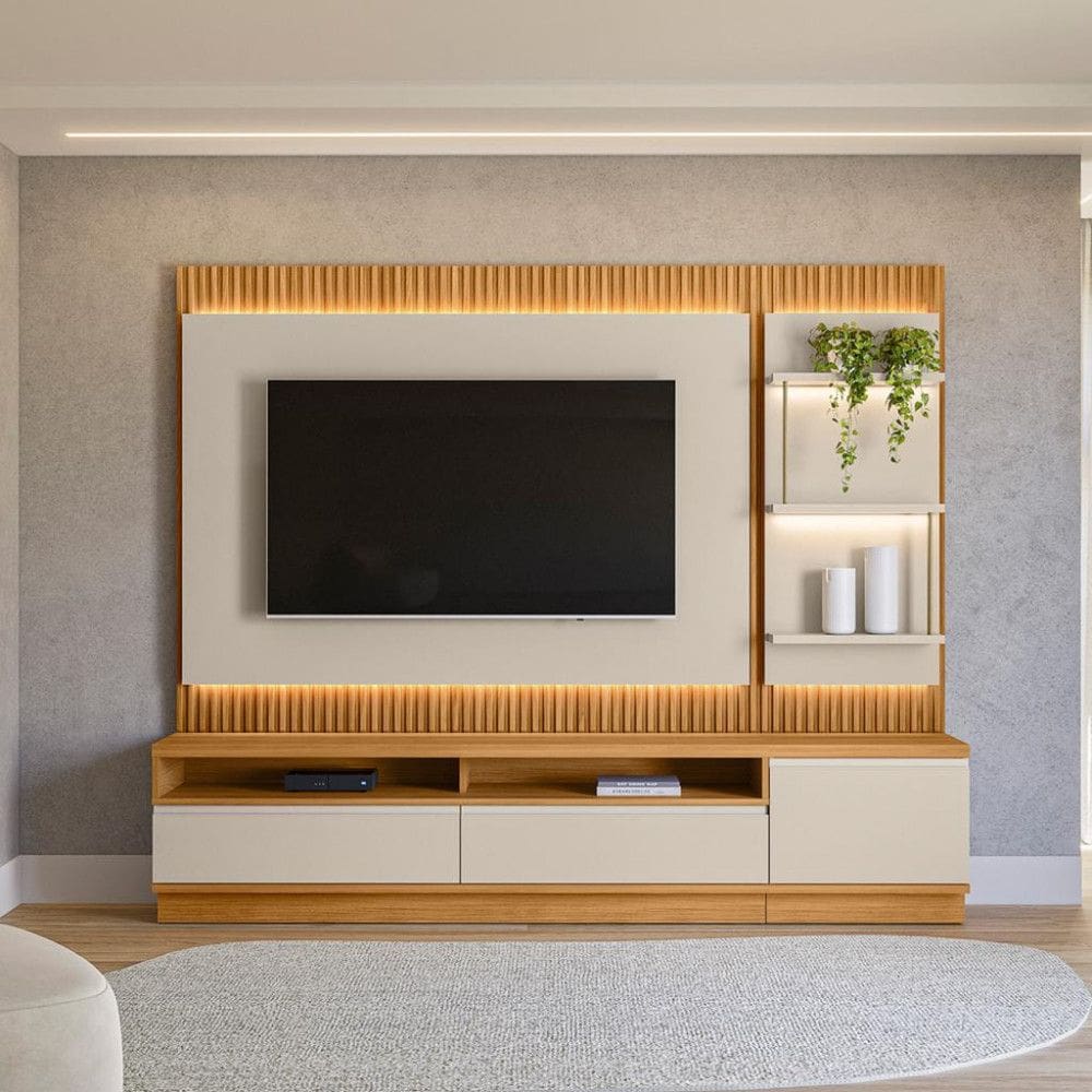Estante Home para TV de até 70 Polegadas 1 Porta 2 Gavetas Ripado LED Linea Brasil