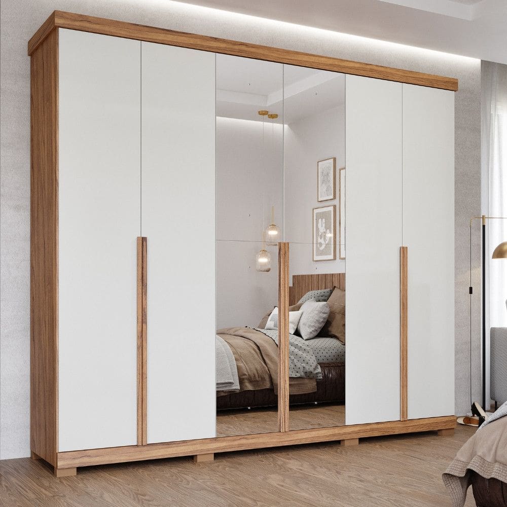 Guarda Roupa Casal com Espelho e Pés 6 Portas 100 MDF Guarapari Panan