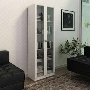 Armário para Escritório com 2 Portas de Vidro e 5 Prateleiras ME4115 Branco