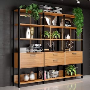 Estante para Livros 2 Portas 2 Gavetas 100% MDF Contemporaneo Freijó/Preto Fosco