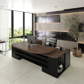 Mesa para Escritório Presidente Tamburato 258.2 cm com 4 Gavetas e 2 Portas Charuto/Preto