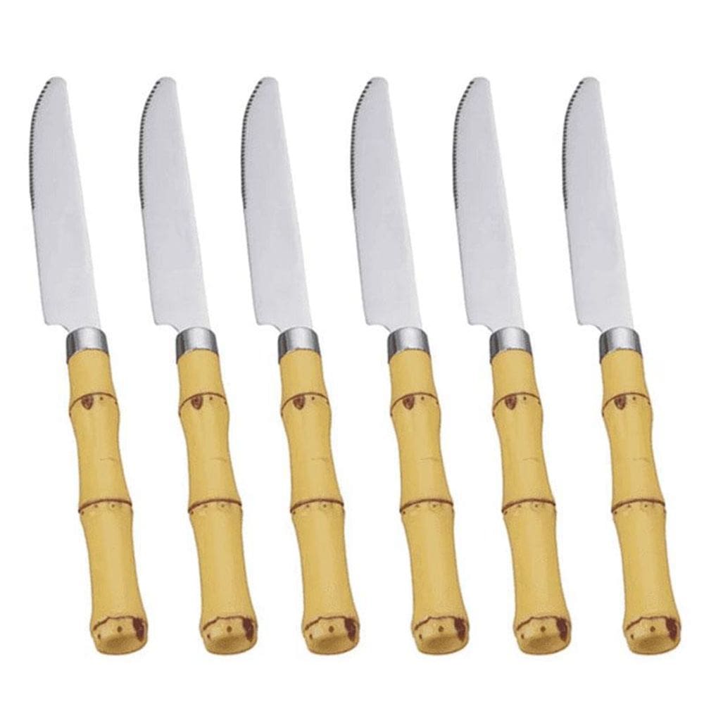 Jogo de 6 facas em Inox Cabo Plástico Bambu Natural 20cm