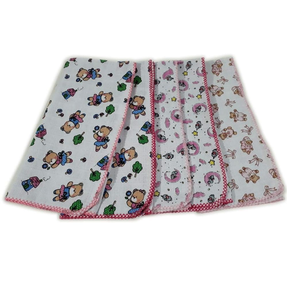 Kit 5 Fralda Quadriculada Estampada Menina 70X70Cm Crochê