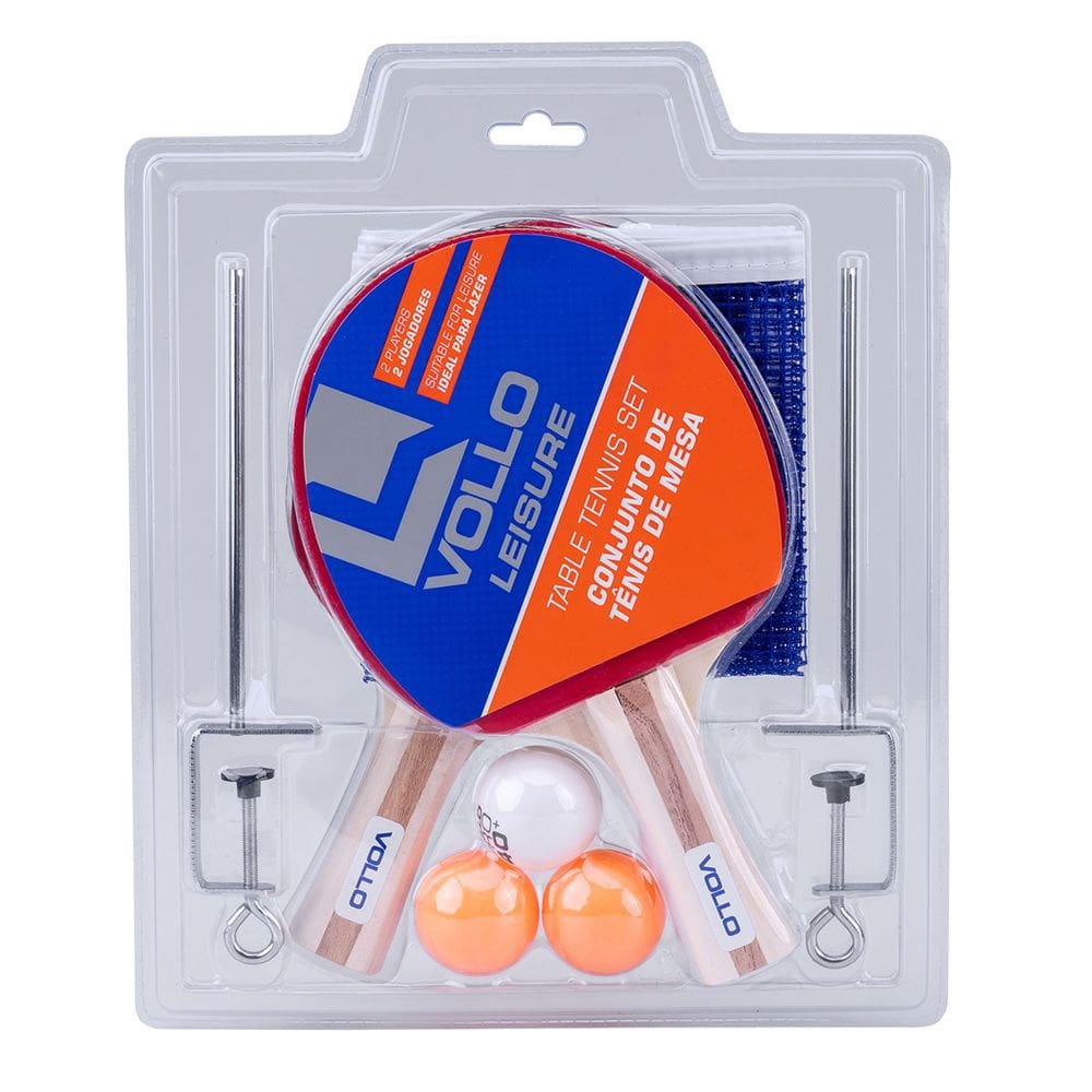 Kit Tênis de Mesa Ping Pong Portátil 2 Raquetes 3 Bolas Rede Suportes ITTF Vollo