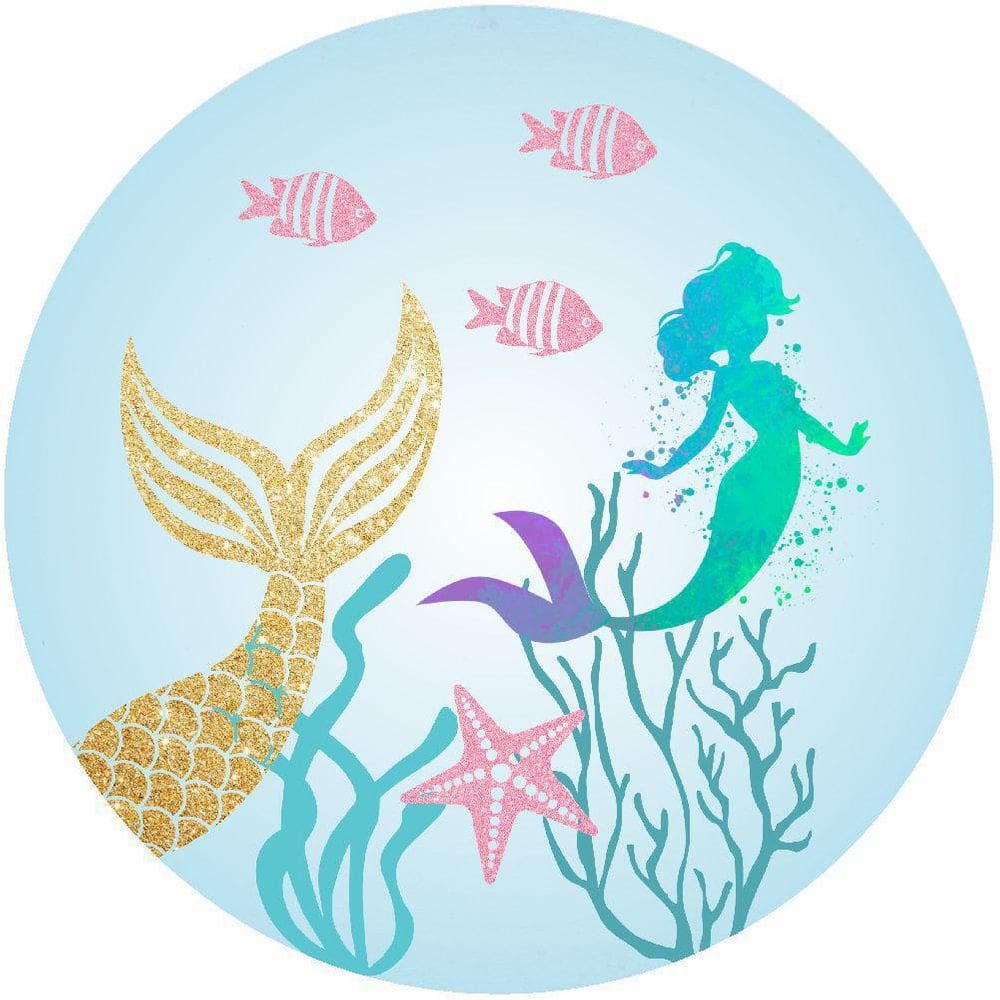 Painel Redondo De Festa Sereias Aquarela E Glitter 130X130