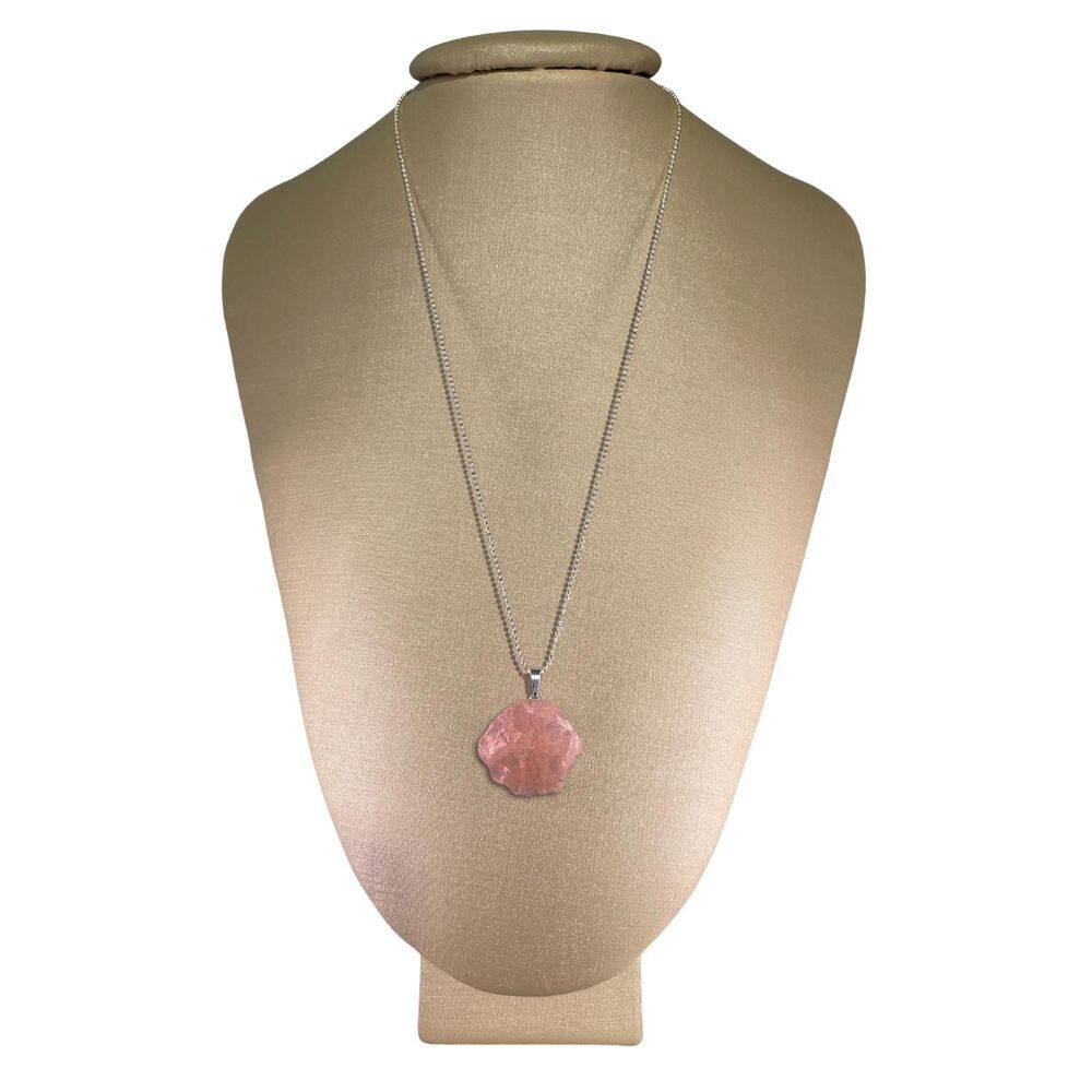 Colar Prata 925 Diamantado Quartzo Rosa Bruto Ponte Vecchio