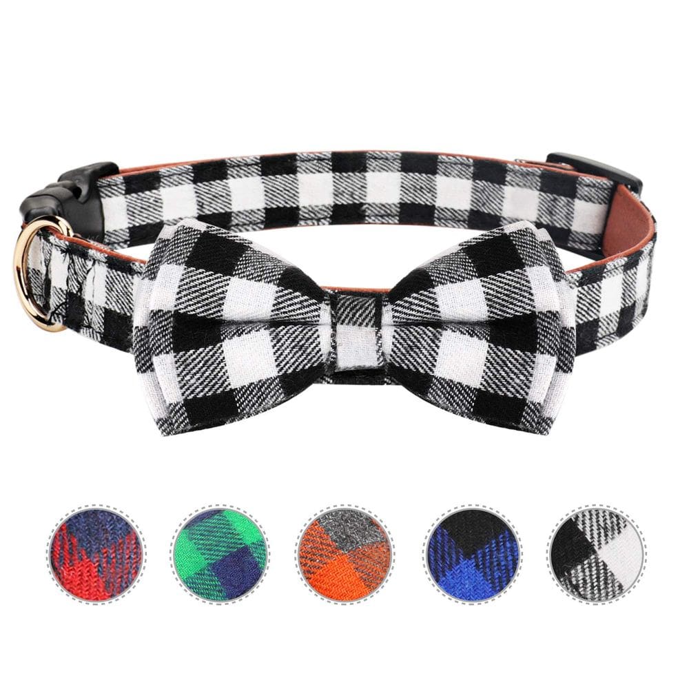 Coleira de gravata borboleta Vaburs Light Plaid para cães e gatos preta